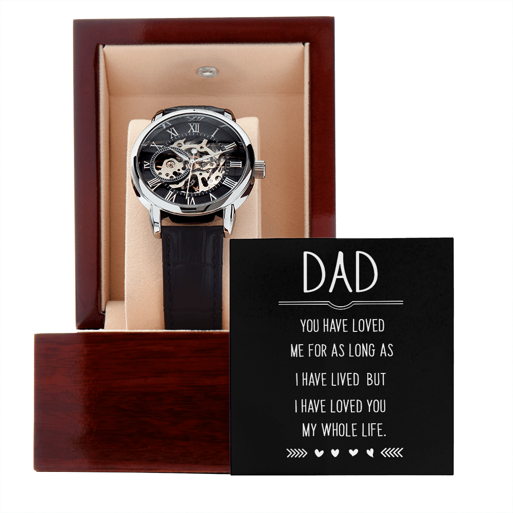 Men's Openwork Watch with Mahogany Box, Father's Day Gift, Loved You My Whole Life, Gift for Dad