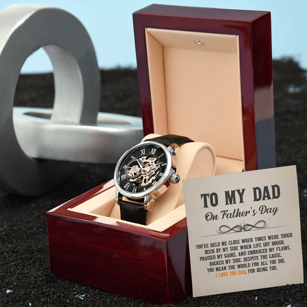 Men's Openwork Watch with Mahogany Box, When Times Were Tough, Gift for Dad