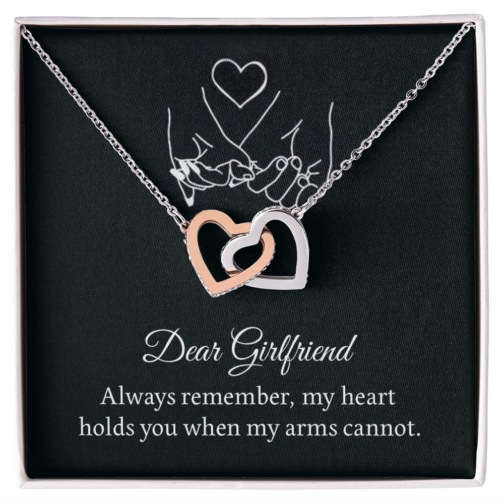 Interlocking Hearts Necklace for Girlfriend - My Heart Holds You When My Arms Cannot