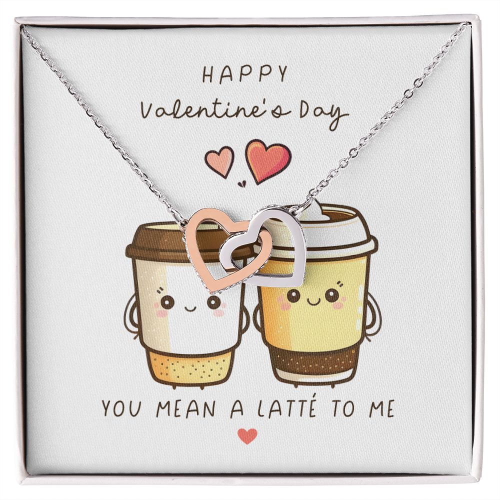 Coffee Lover Valentines Gift - You Mean a Latte to Me Interlocking Hearts Necklace