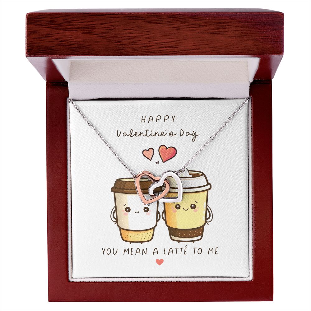 Coffee Lover Valentines Gift - You Mean a Latte to Me Interlocking Hearts Necklace