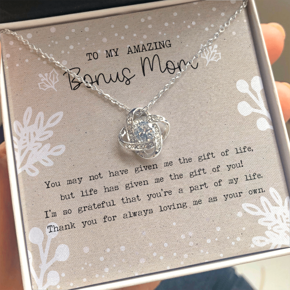 Bonus Mom Necklace - To My Amazing Bonus Mom - Knot Necklace Gift For Stepmom, Bonus Mom