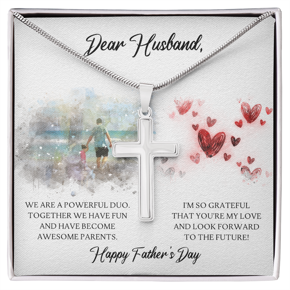 Husband Father's Day Necklace Gift, Stainless Cross Necklace, Powerful Duo