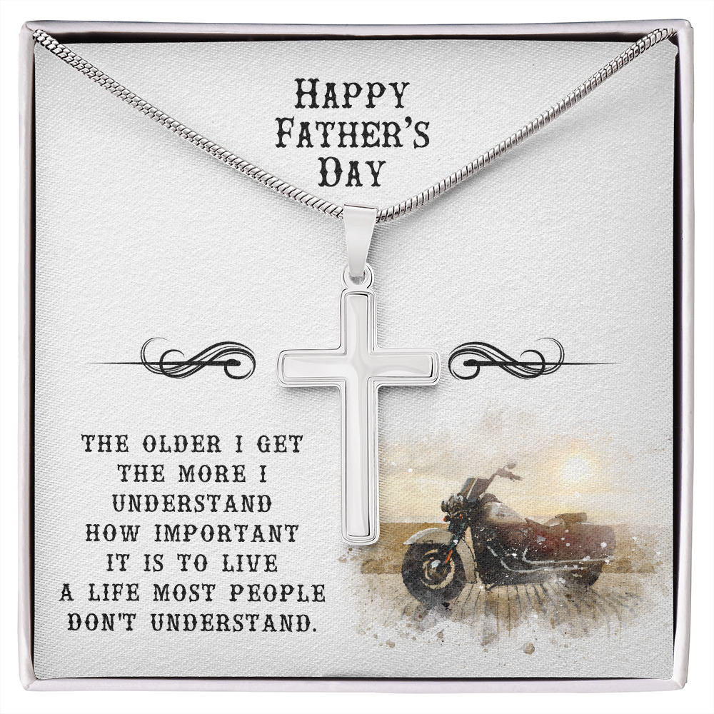 Biker Father's Day Gift, Stainless Cross Necklace, Gift for Biker Dad