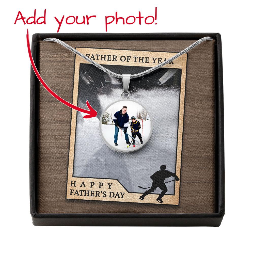 Father's Day Custom Photo Hockey Necklace, Personalized Fathers Day Gifts for Dad, Father of the Year