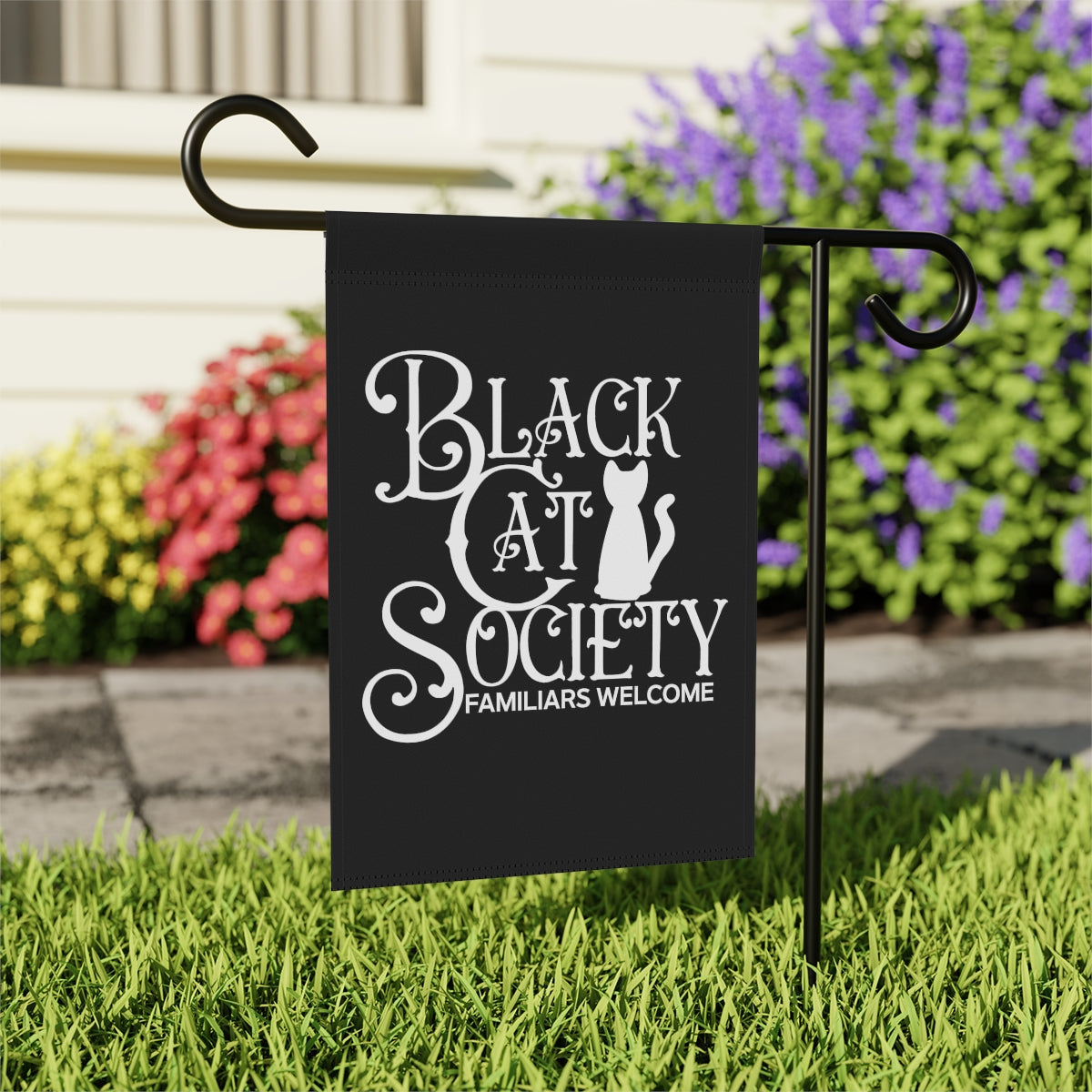 Black Cat Society Halloween Garden Flag