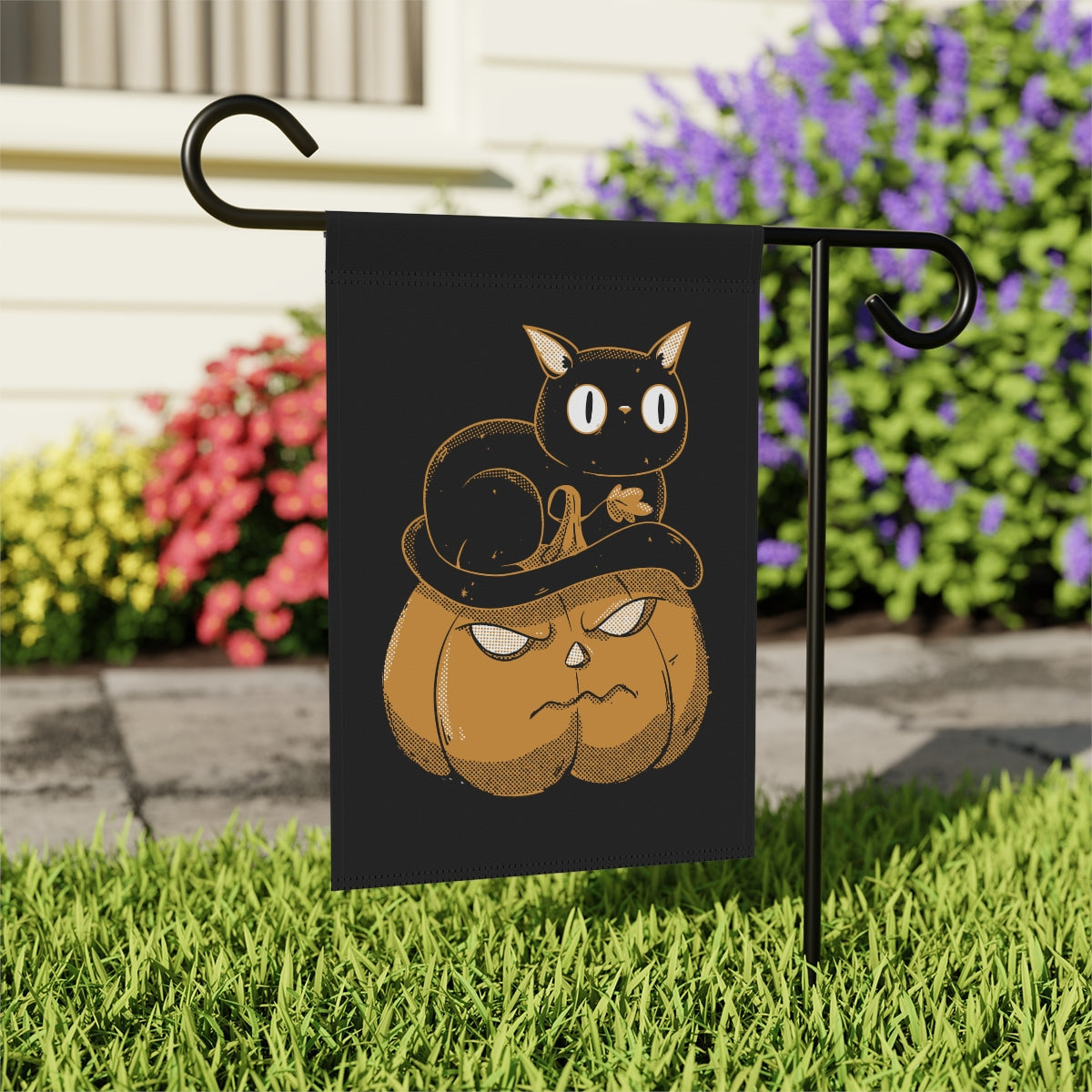 Black Cat on Halloween Pumpkin Garden Flag