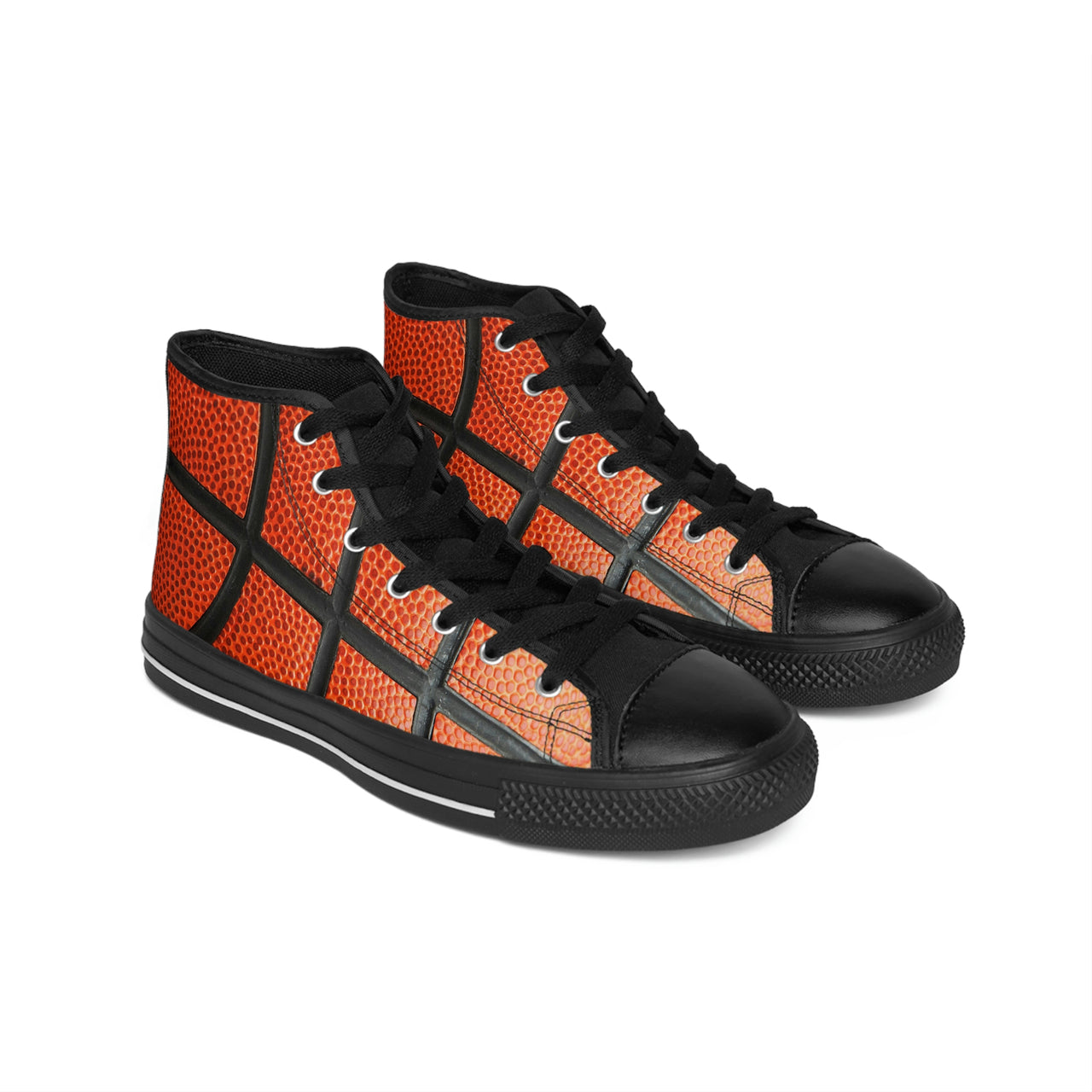 Orange Basketball Men's Classic High-Top Canvas Sneakers