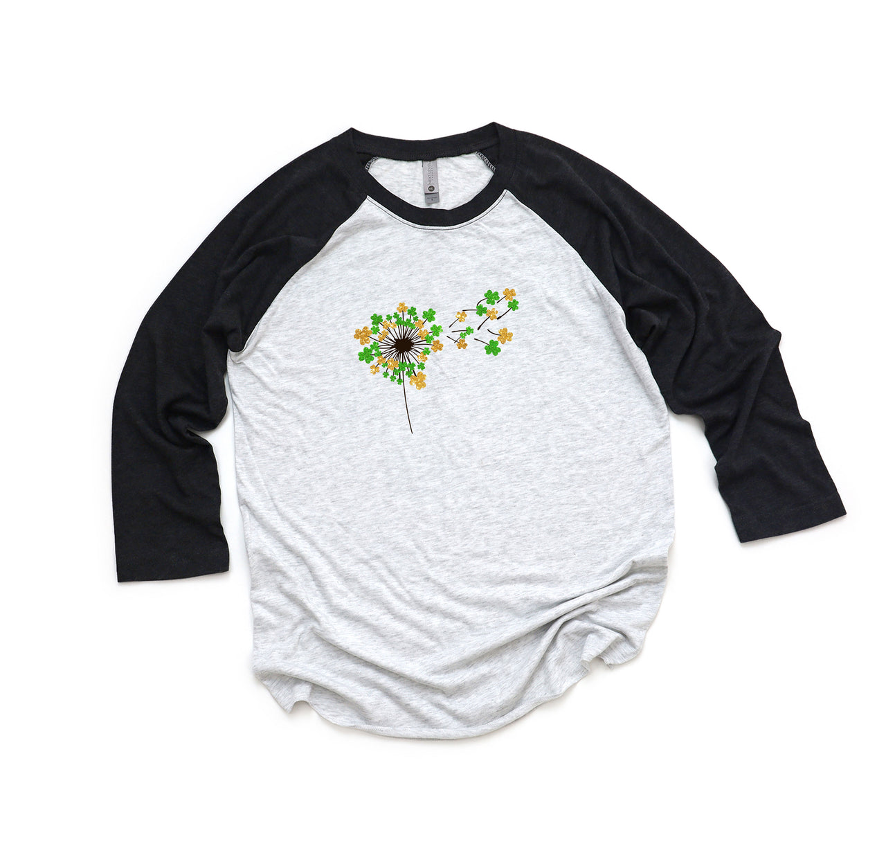 St. Patrick's Day Raglan T-Shirt - St. Patrick's Day Baseball Dandelion Clovers Tee Shirt