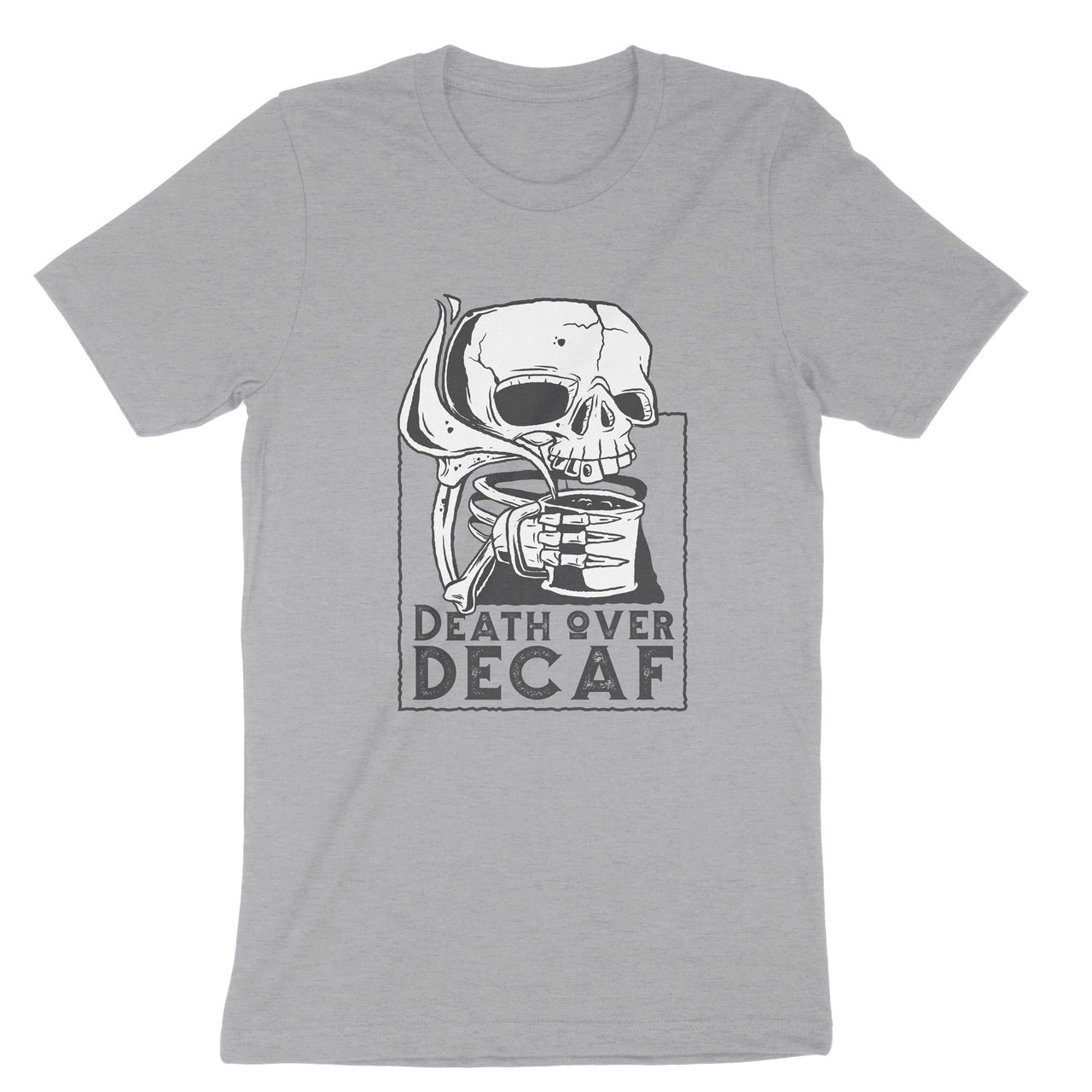 Death Over Decaf T-Shirt, Skull Coffee Tee Shirt