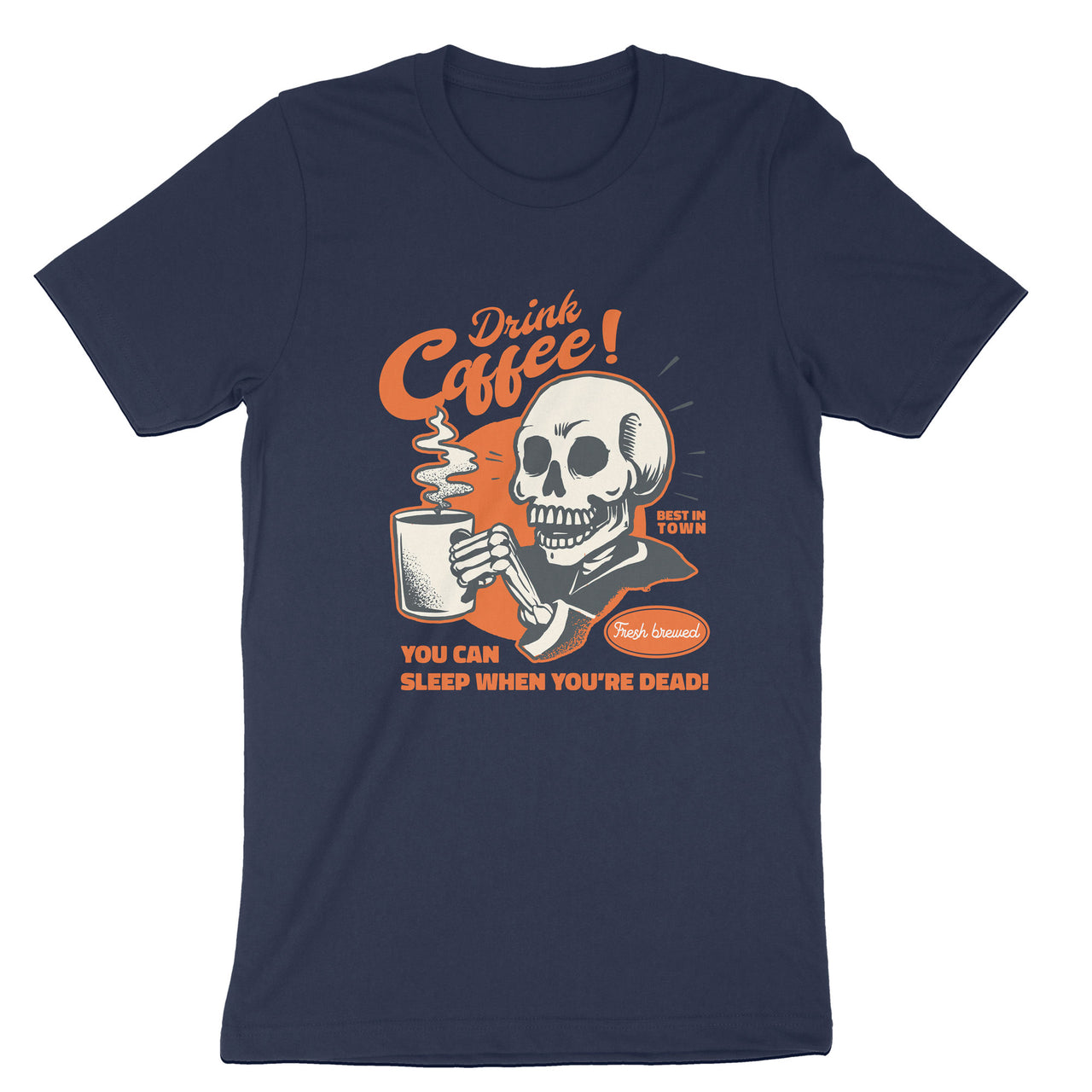 Skull Coffee T-Shirt, Vintage Skeleton Drinking Coffee Tee Shirt
