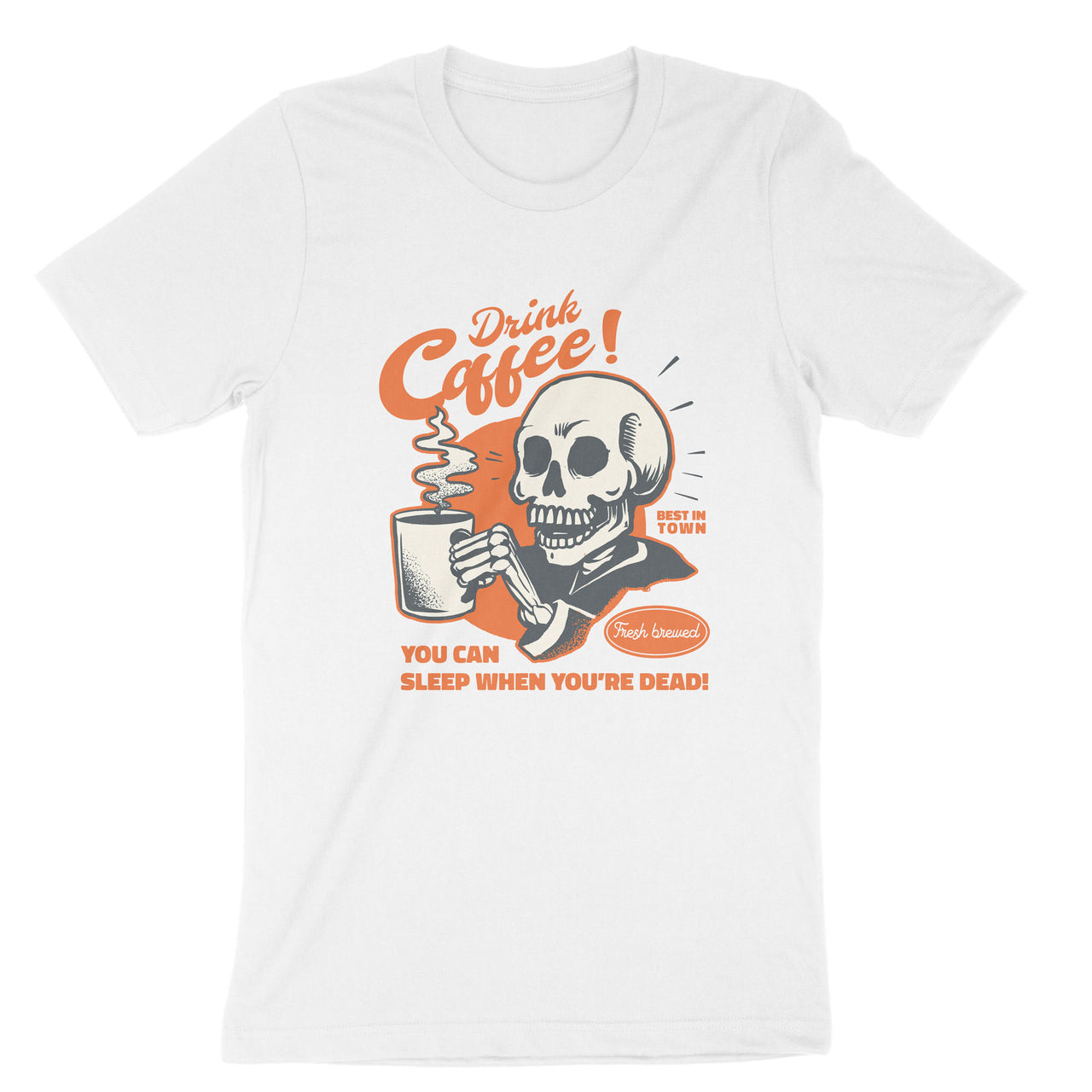 Skull Coffee T-Shirt, Vintage Skeleton Drinking Coffee Tee Shirt