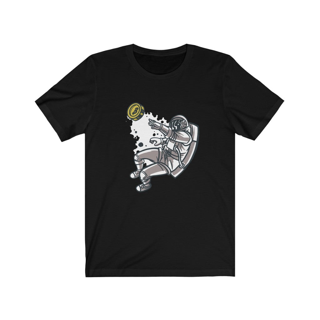 Flying Astronaut with Bitcoin T-Shirt - Cryptocurrency Crypto Moon Tee Shirt