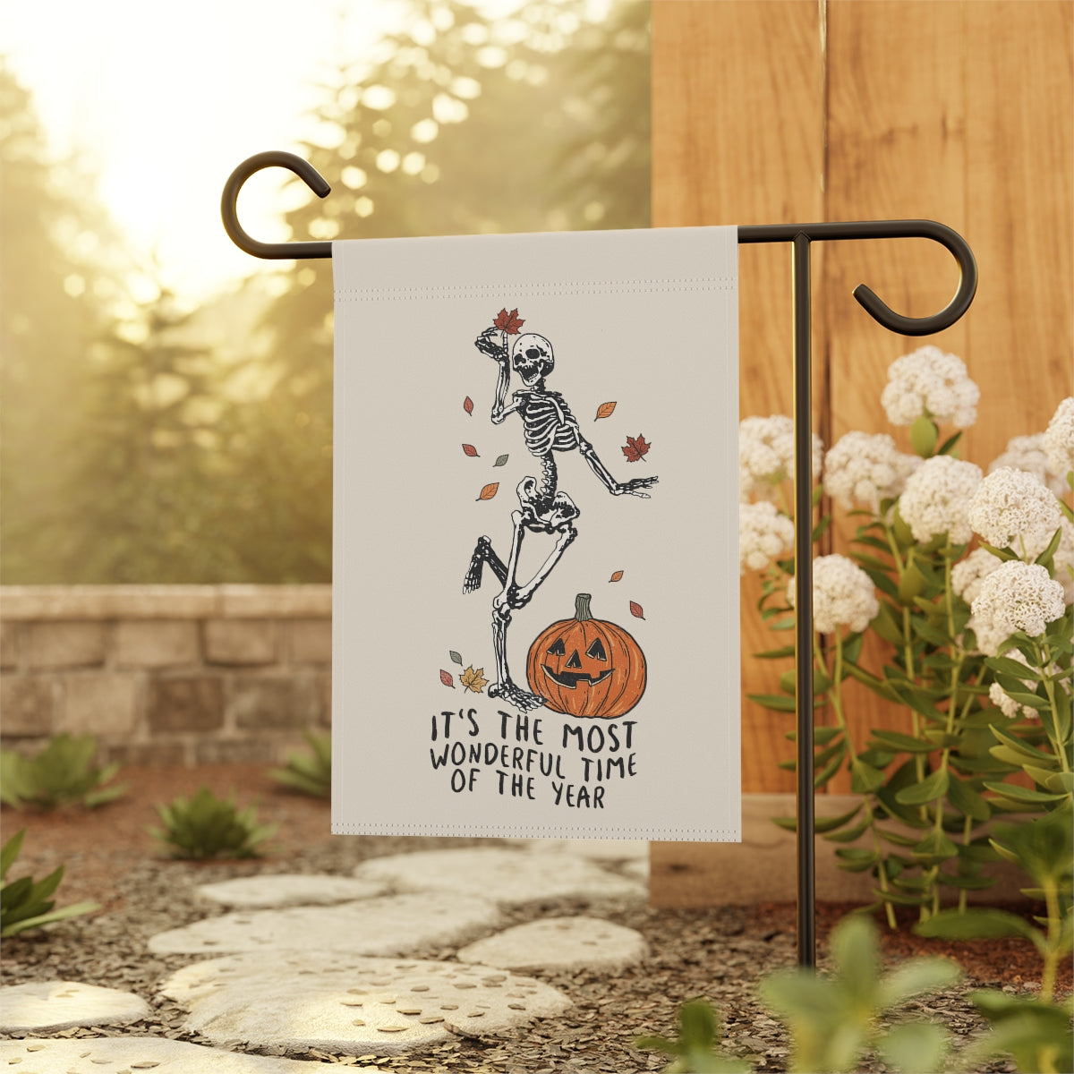 It's the Most Wonderful Time of the Year Skeleton Halloween Garden Flag