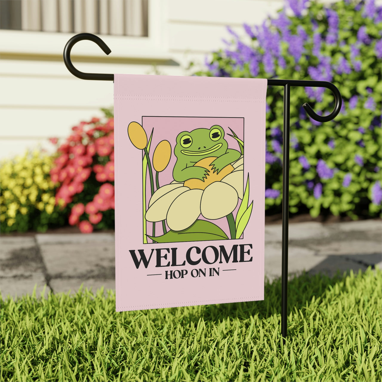 Welcome Hop on In Frog Garden Flag