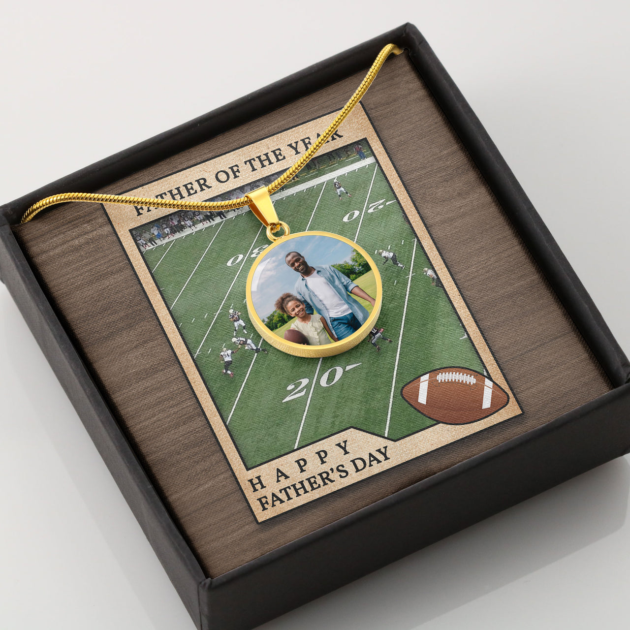 Father's Day Custom Photo Football Necklace, Personalized Fathers Day Gifts for Dad, Father of the Year