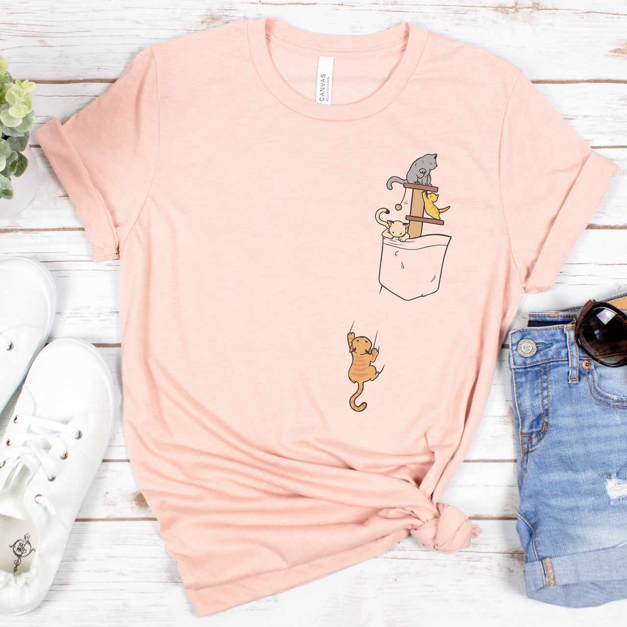 Pocket Cat Tee Shirt, Cat Lover TShirt, Cat Mom Gift, Cat Dad Gift, Gift for Cat Lover