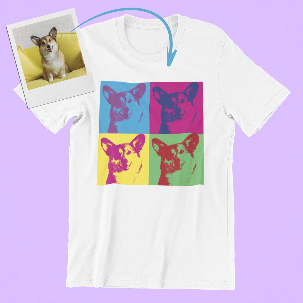 Custom Corgi Pop Art T-Shirt Personalized Photo