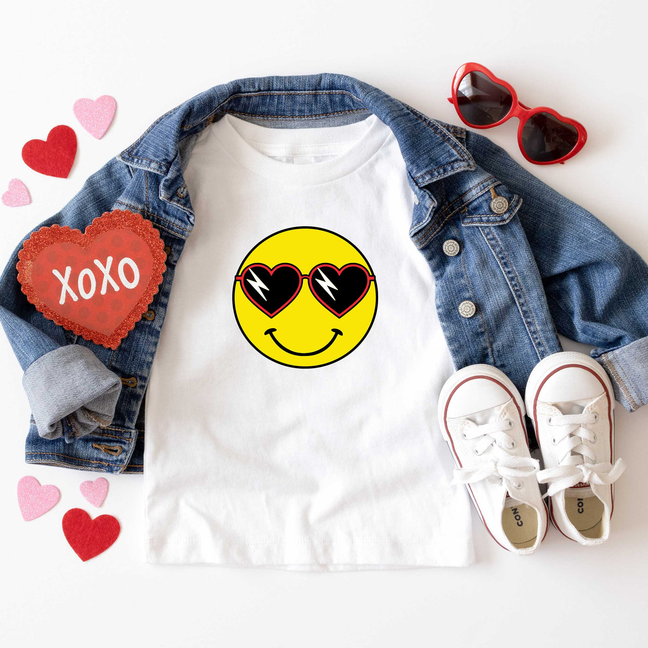 Toddler Valentine T-Shirt, Smiley Face Heart Glasses