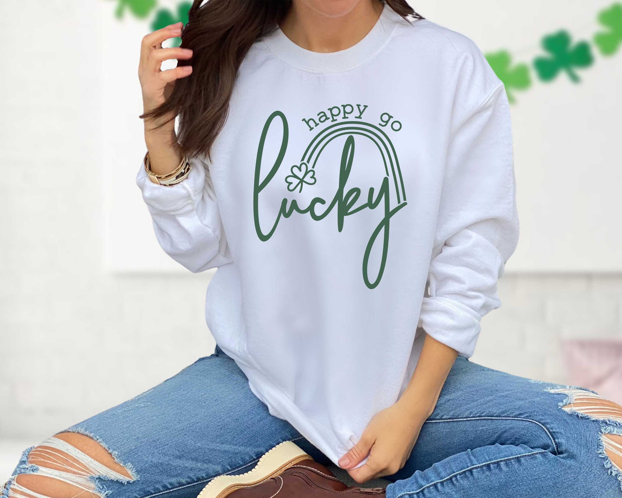 St. Patrick's Day Sweatshirt - Happy Go Lucky Rainbow