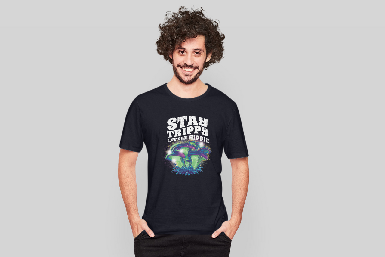 Stay Trippy Little Hippie T-Shirt, Magic Mushrooms Fantasy Tee Shirt