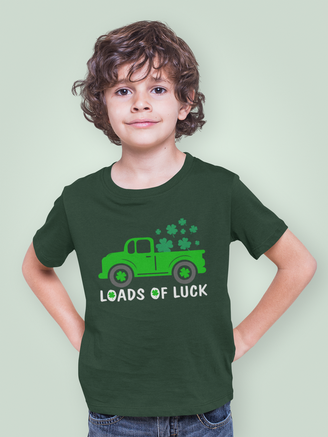 Kids St. Patrick's Day T-Shirt - Loads of Luck Vintage Truck with Shamrock Clovers - Lucky Tee Shirt