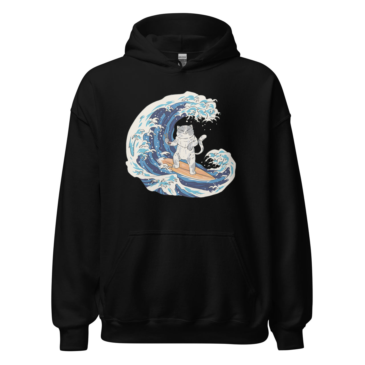 Cat Surfing Wave with Sushi Hoodie