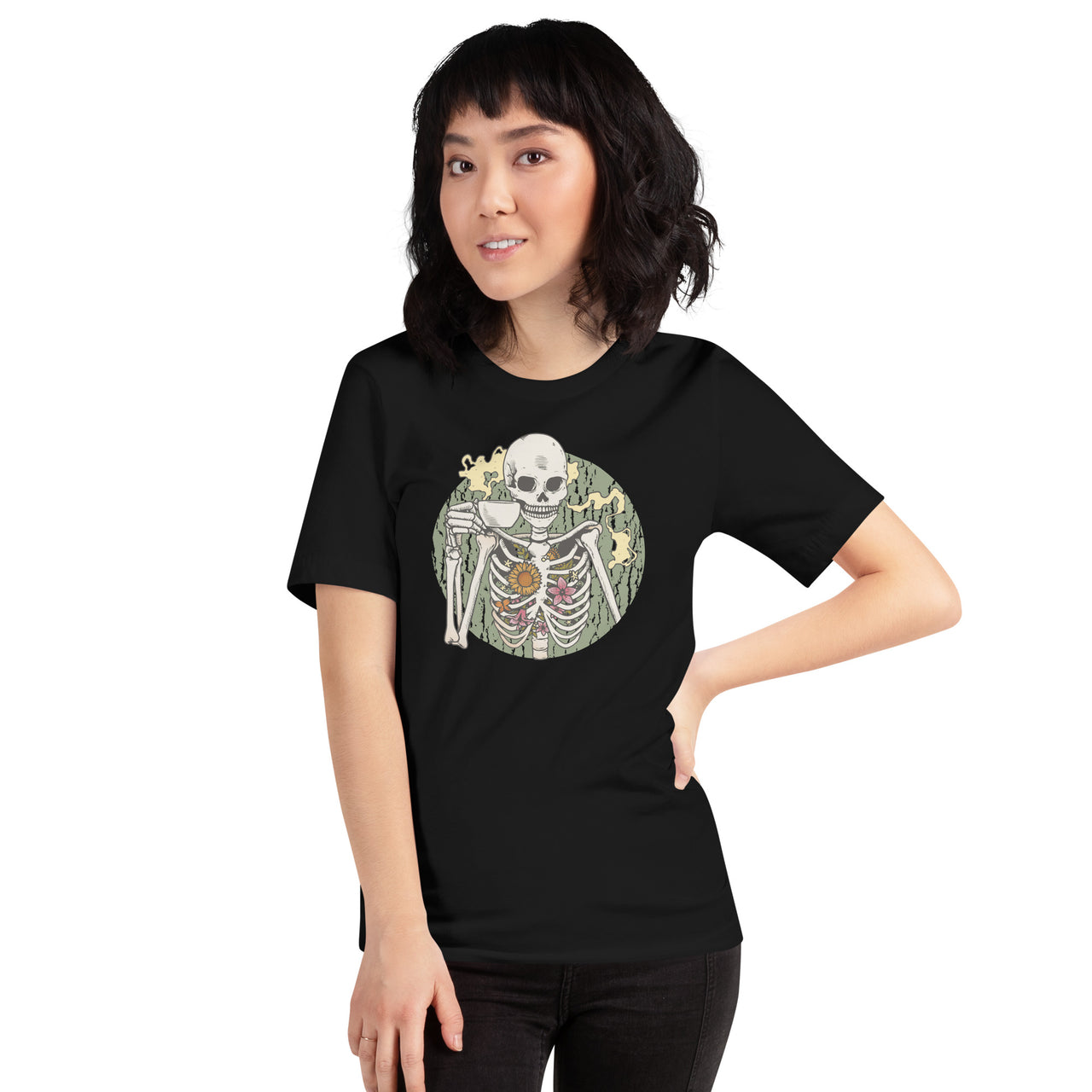 Skeleton Drinking Coffee T-Shirt