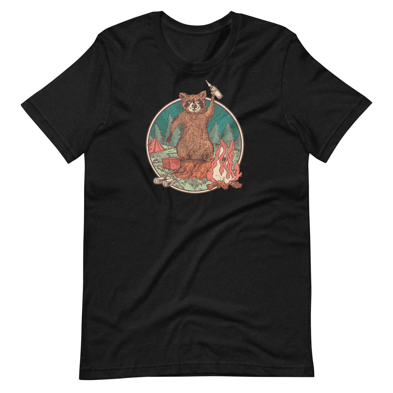 Camping Raccoon with Beer at the Campfire T-shirt