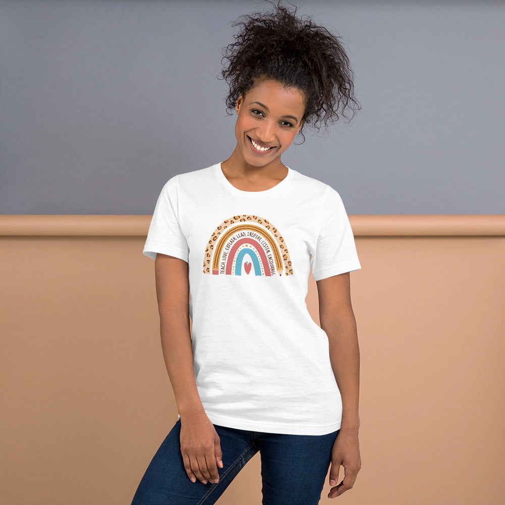 Teacher Leopard Rainbow Education T-Shirt